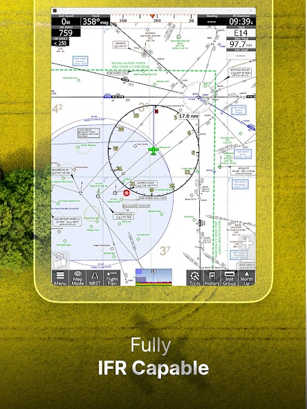 Official iFly EFB Android promotional screenshot showing an IFR moving map