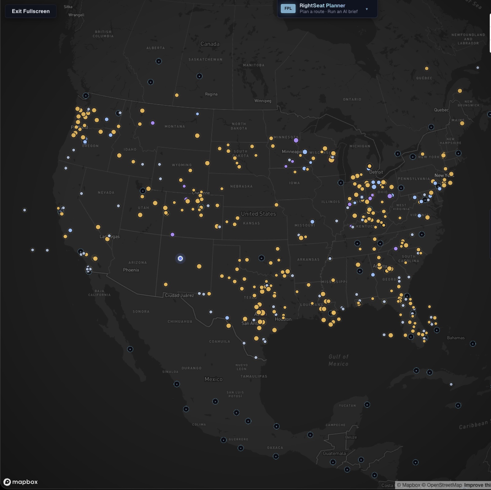 Fly Overhead aviation map showing PIREPs and pilot weather reports
