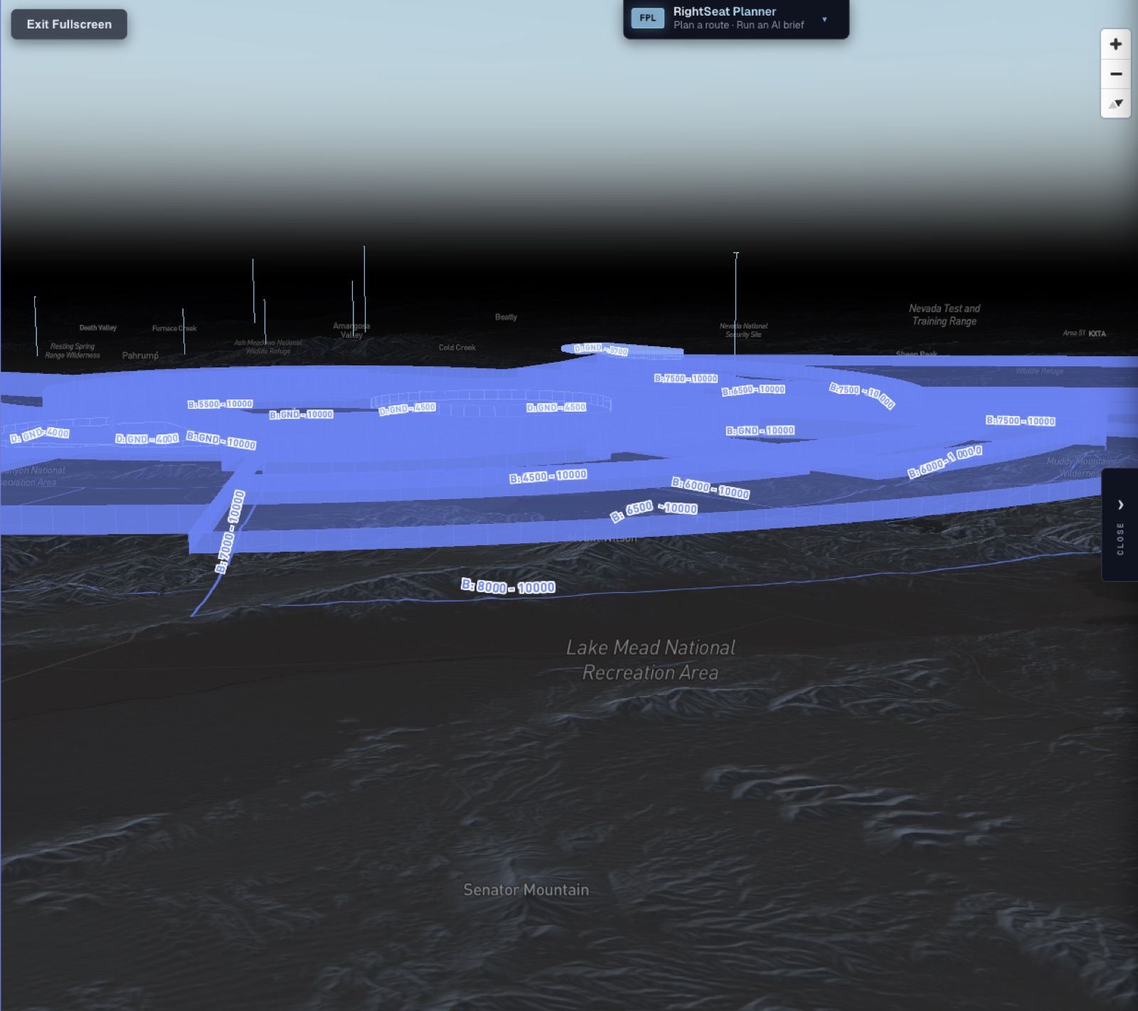 3D terrain elevation mesh beneath airspace floors over the Nevada desert